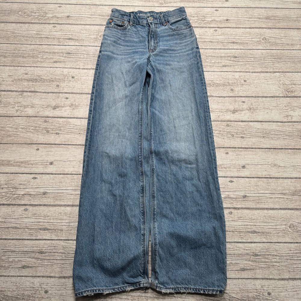 American Eagle Jeans Women's 00 Blue Denim Strigid High Rise Wide Leg Baggy Fit